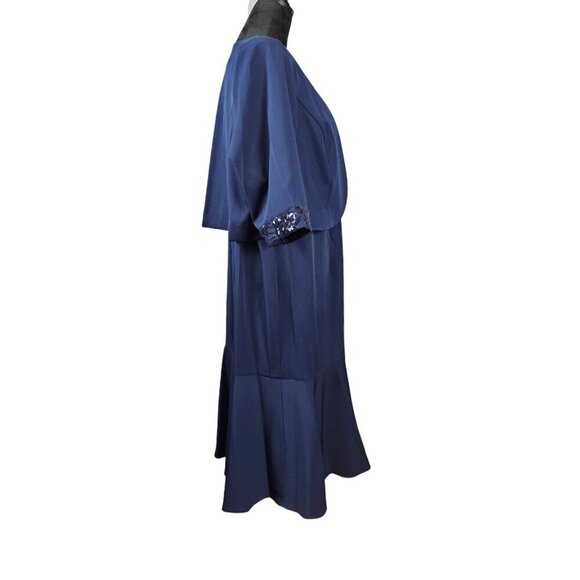 Maya Brooke Two-Piece Sleeveless And Crop Navy Blue Sequins Jacket Dress - Picture 11 of 16